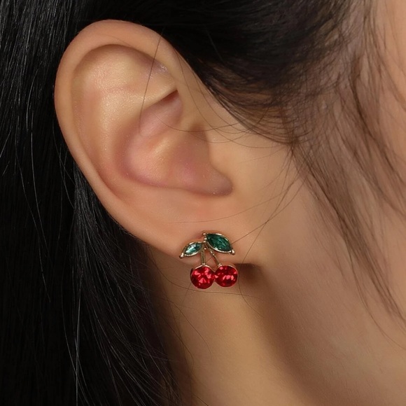 Lucky Wild Cherry Gold Rhinestone Earrings - Picture 4 of 5